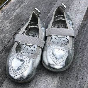 Stuart Weitzman , silver Diamond heart ballerina shoes, size 7 , used